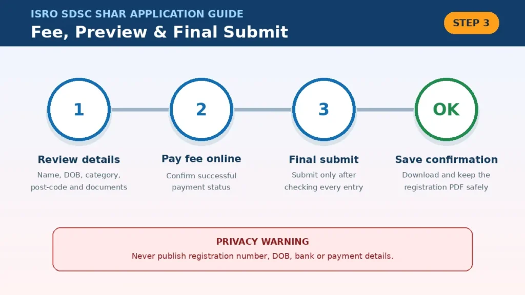 ISRO SDSC SHAR application fee preview and final submit guide